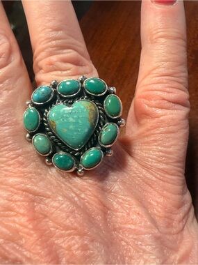 Beautiful Kingman Turquoise Heart  surrounded by a cluster of Kingman Turquoise